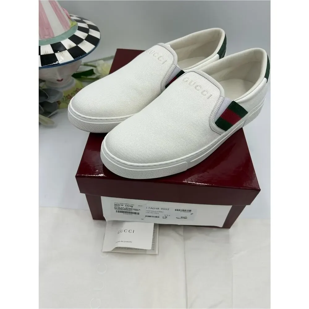 Men's Gucci white canvas ace slip on sneakers size 11.5 fits 12 US made Italy